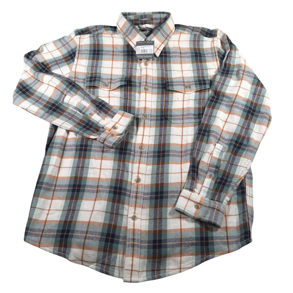 Eddie Bauer Rancher Twill Shirt Mens Large Celadon Plaid Long Sleeve NEW